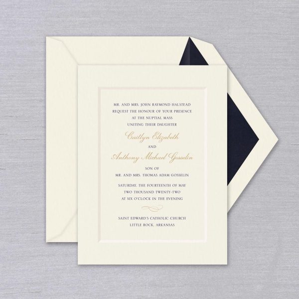 Ecru Debossed Panel Elegant Wedding Invitation