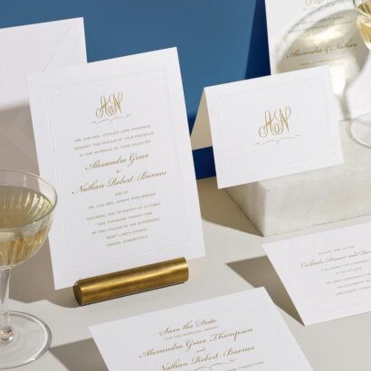 White Beaded Border Elegant Wedding Invitation | Cohen Printing And ...