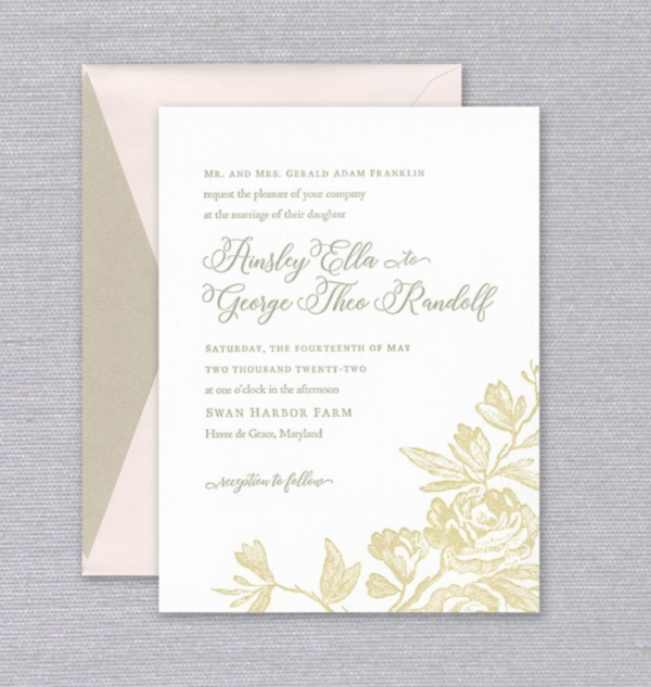 Antique Roses Elegant Letterpress Wedding Invitation