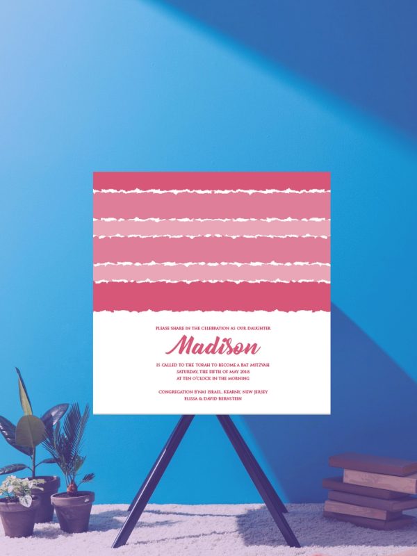 Colorful Modern Pink Watercolor Paperless Bat Mitzvah Invitation