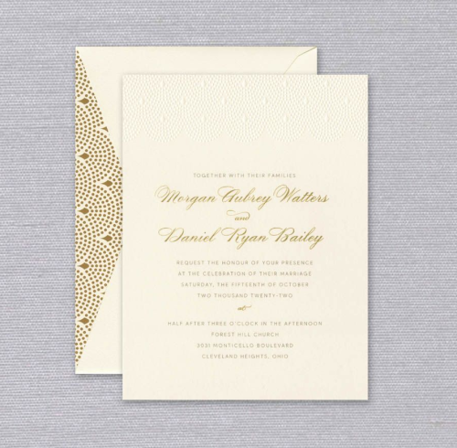 Ecru Scalloped Pearls Elegant Wedding Invitation