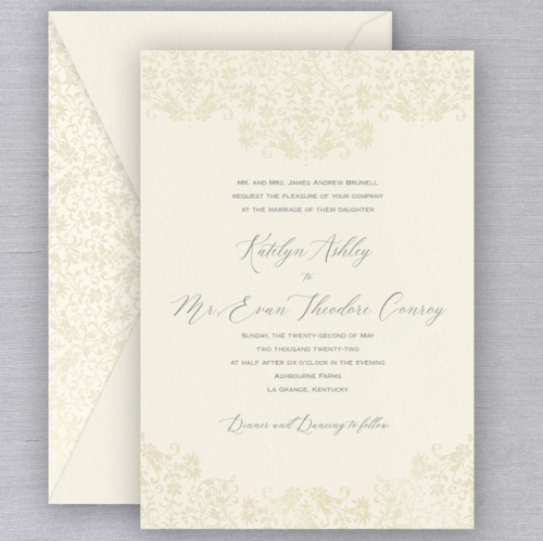 Ecru Vintage Pearl Foil Floral Elegant Wedding Invitation