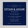 Trendy and casual, this contemporary Bar Mitzvah Invitation. The color scheme - navy and gold - light up your celebration details!