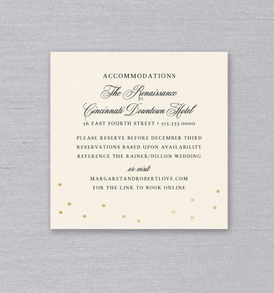 Gold Confetti Large Square Accommodations card