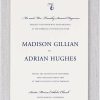This elegant wedding invitation features a refined blend of script and sophisticated fonts, perfect for a couple with a taste for timeless, classic style. At the top of the invitation, an etching of a pear icon symbolizes the couple as a 