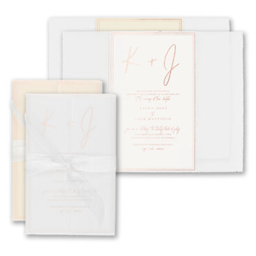 Keep it simple with this beautiful invitation featuring a translucent deckled wrap and white sheer ribbon.