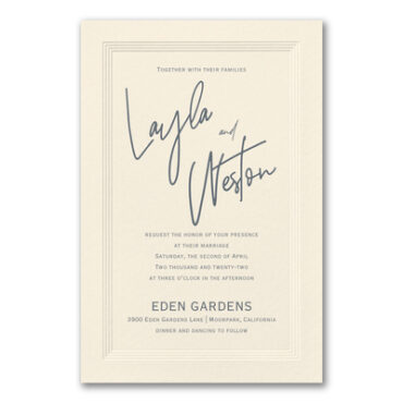 Keep it modern and simple with this eloquent embossed wedding invitation. The layout lets your names standout!