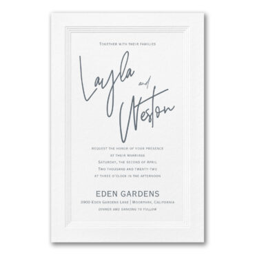 Keep it modern and simple with this eloquent embossed wedding invitation. The layout lets your names standout!