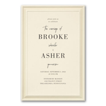 This invitation is timeless! A simple pearl border decorates the edges of this wedding invitation while your names standout in bold typography.