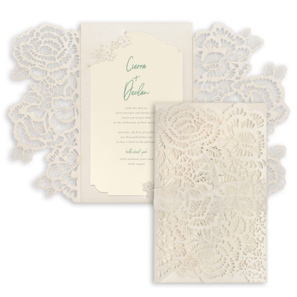 Laser Cut Wedding Invitation Luxurious Blooms Ecru