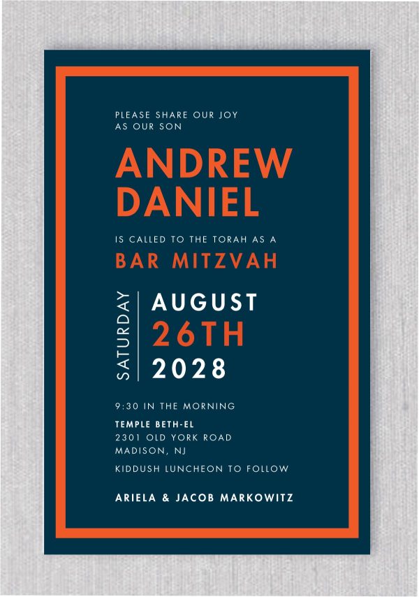 Modern and casual, this Abstract grunge ink splats Bar Mitzvah Invitation. The color scheme - charcoal - lights up your celebration details!