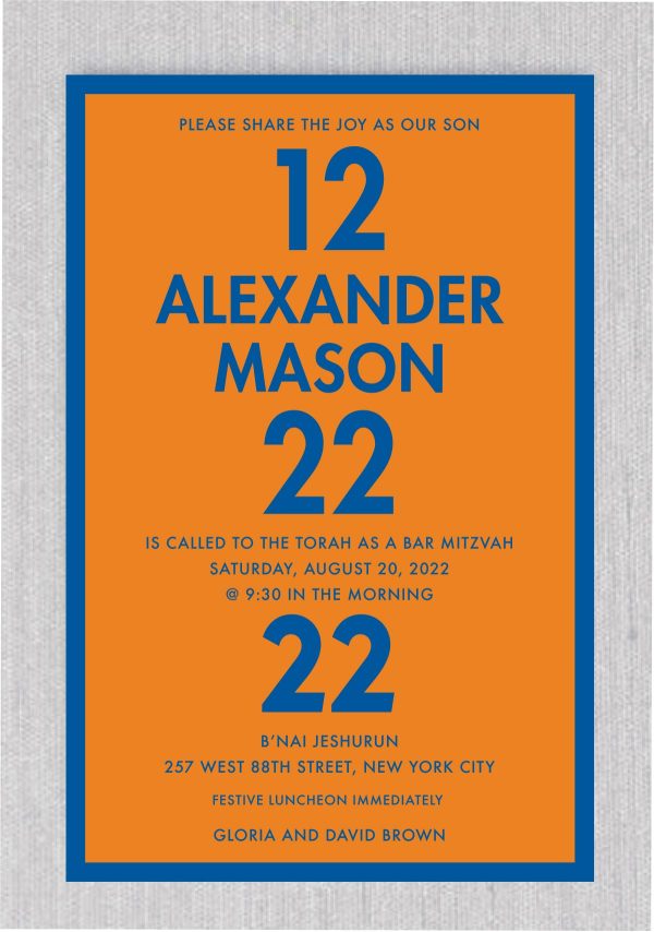 Statement in Blue and Orange Bar Mitzvah Invitation