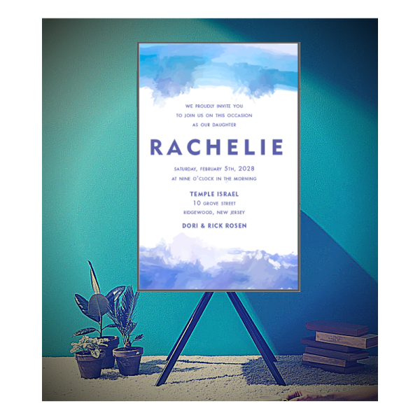 Blue Purple Watercolor Bat Mitzvah Invitation