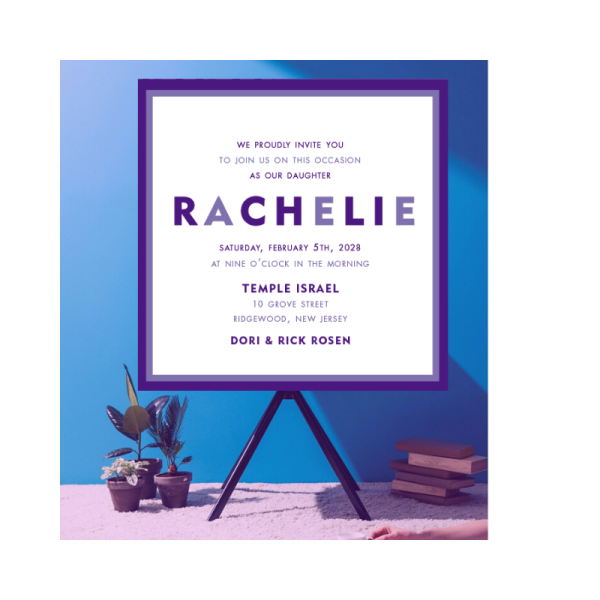 Shades of Purple Bat Mitzvah Invitation