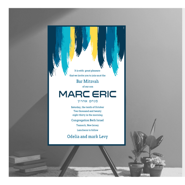 Abstract Blue and Yellow Bar Mitzvah Invitation