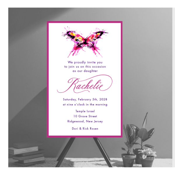 Watercolor Butterfly Bat Mitzvah Invitation