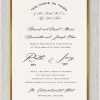 This invitation embodies the essence of 'Simplicity is Beauty.' A delicate gold foil border accentuates its elegance, making it truly stand out. At the top of the card, you'll find the phrase 'whom my soul loves' in Hebrew arch, followed by its English translation in a sophisticated font below. The names of the bride and groom are printed in elegant, fancy fonts beneath the Hebrew inscription. The inclusion of the foil border adds a touch of class, making this invitation both timeless and elegant.