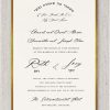 This invitation embodies the essence of 'Simplicity is Beauty.' A delicate gold foil border accentuates its elegance, making it truly stand out. At the top of the card, you'll find the phrase 'whom my soul loves' in Hebrew arch, followed by its English translation in a sophisticated font below. The names of the bride and groom are printed in elegant, fancy fonts beneath the Hebrew inscription. The inclusion of the foil border adds a touch of class, making this invitation both timeless and elegant.