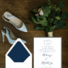 The Ecru Double Charcoal Border is a steadfast favorite in our Jewish wedding collection. Here, we gave it the “modern charcoal border” treatment, making it the perfect invitation suite for an elegant, contemporary affair. An oversized ampersand adds a touch of playfulness.