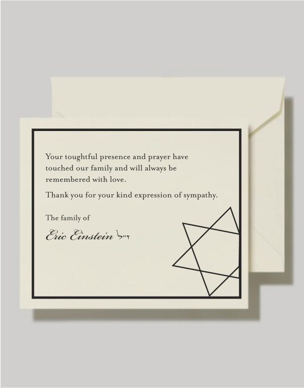 These Jewish Sympathy Cards feature a modern interpretation of the Star of David, elegantly presented on our Condolence Sympathy Greeting Cards. Each card is designed with a contemporary touch and comes with envelopes for your convenience