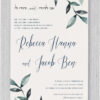 Watercolor leaves accent your personalized wedding details and I am my beloved's and my beloved is mine”  אני לדודי ודודי לי in this Jewish wedding invitation design. The script type treatment used for your wedding information adds to the modern-classic feel of the design.