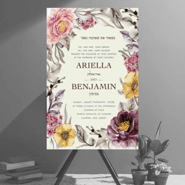 Painted Bouquet Jewish Wedding Invitation
