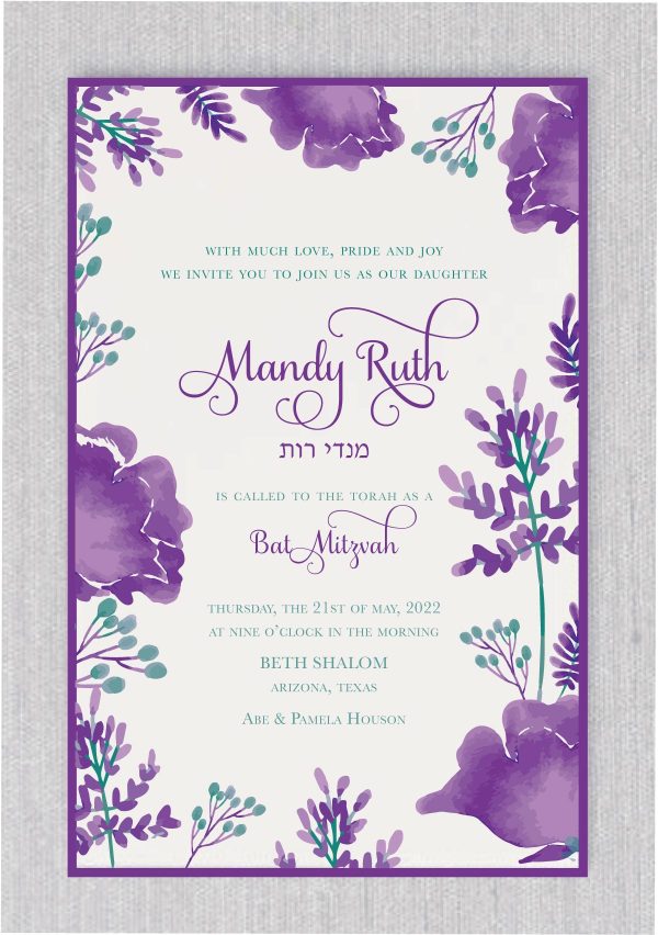 Watercolor Purple Floral Paperless Bat Mitzvah Invitation