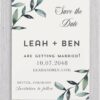 Elegant Garden - Jewish Wedding Save The Date Card features a gorgeous elegant watercolor greenery garden leaves perfect for Jewish save the date. Your names are in a unique staggered layout while your remaining details are displayed in a classic sans serif.