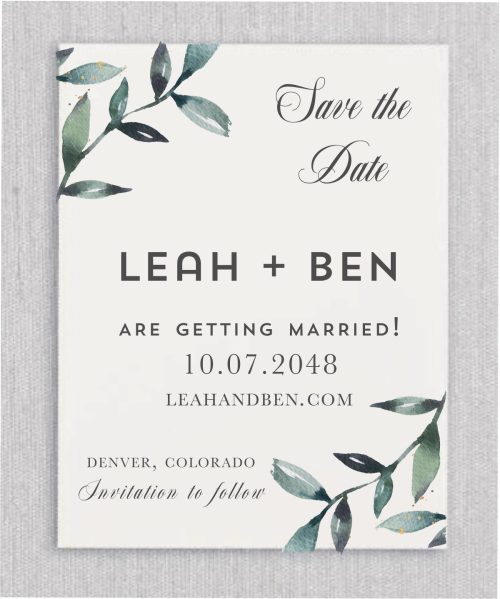 Elegant Garden - Jewish Wedding Save The Date Card features a gorgeous elegant watercolor greenery garden leaves perfect for Jewish save the date. Your names are in a unique staggered layout while your remaining details are displayed in a classic sans serif.