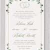Introducing our Botanical Garden - Jewish Wedding Invitation—a timeless masterpiece that combines a classic gold border with delicate greenery leaves, framing this stunning Jewish invitation. Embarking with the symbol of wedding rings, the Pasook, 'I am my beloved's and my beloved is mine,' sets the tone. The bride and groom's names are meticulously presented in a fancy script in both Hebrew and English, adding a touch of sophistication to this invitation suite.