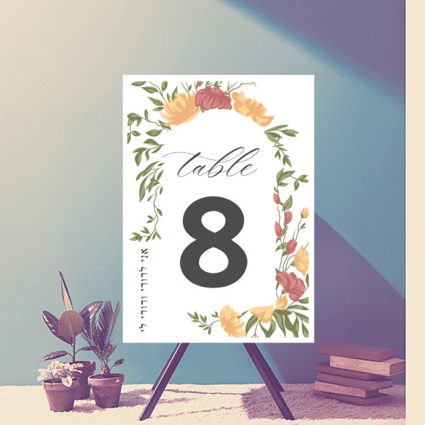 These sequentially numbered Garden Chuppah Jewish Wedding Table Numbers Cards will add a gorgeous decoration to your wedding celebration, featuring a modern brush script and beautiful floral artwork. These have the same design on the front & back for utmost functionality! Sold in sets of 15 cards.