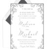 Delicately sketched leaves branches surround your wedding wording, with your names in a stunning pop of font. 