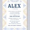 Introducing a simple yet elegant Bar Mitzvah invitation, designed to capture the significance of this special occasion. The invitation features a sophisticated geometric border in navy and gold, adding a refined touch of luxury. The Bar Mitzvah boy's name is prominently displayed, drawing attention as the centerpiece of the design. Clear and stylishly arranged details of the celebration ensure the invitation is both modern and timeless, creating a perfect balance of elegance and meaning for this milestone event.