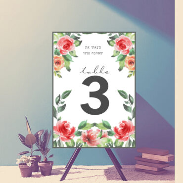 watercolor floral border Jewish Table Numbers