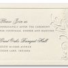 Blind embossing forms both the delicate floral lace pattern and the elegant frame that give this timeless Jewish wedding invitation its distinctive charm. The wedding details are printed in raised ink (thermography), adding a rich tactile dimension. One color of raised printing is included; a second color can be added for an additional cost. At the top, the Hebrew phrase Ani L’dodi V’dodi Li graces the design, while the names of the bride and groom—along with their Hebrew names—stand out in a clean, modern typeface.