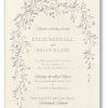 Embossing gives depth and texture to the sketch of trailing vines that arches over the wording on this greenery-inspired wedding invitation.