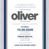 Make a statement with this Modern Blue and Silver Bar Mitzvah Invitation, featuring a bold navy and silver frame that adds a touch of sophistication. The striking border highlights the sleek design, which elegantly displays your names in a bold, contemporary typeface, positioned beneath the Hebrew name. This thoughtful layout creates a lasting impression on your guests, showcasing your impeccable style and attention to detail.
