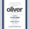 Make a statement with this Modern Blue and Silver Bar Mitzvah Invitation, featuring a bold navy and silver frame that adds a touch of sophistication. The striking border highlights the sleek design, which elegantly displays your names in a bold, contemporary typeface, positioned beneath the Hebrew name. This thoughtful layout creates a lasting impression on your guests, showcasing your impeccable style and attention to detail.