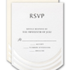 A triple border, embossed in pearlized foil, forms an arch over your wedding details on this minimalist wedding invitation. The curved shape of this invitation arches over your wedding details like a rainbow.