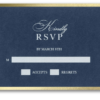 Your initials appear at the top of a wedding invitation as romantic as a formal wedding; its foil border gleams against a dark background set off by wedding details printed in white ink.