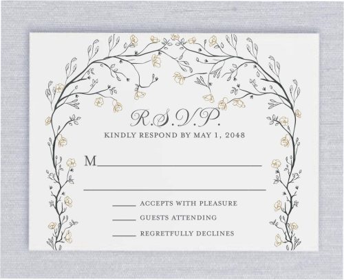 Pretty Gold Roses Chuppah - Jewish Details or RSVP Cards features a gorgeous beautiful Gold roses Chuppah has your details a unique staggered layout while your remaining details are displayed in a classic sans serif.