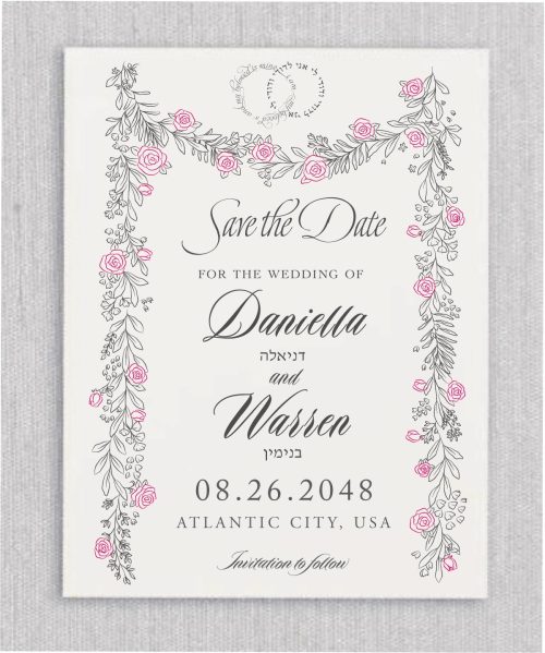 The Lush Cactus Chuppah Leaves Jewish Details or RSVP Cards is a steadfast favorite in our Jewish wedding collection. Here, we gave it the “modern green cactus” treatment, making it the perfect invitation suite for an elegant, contemporary garden affair.