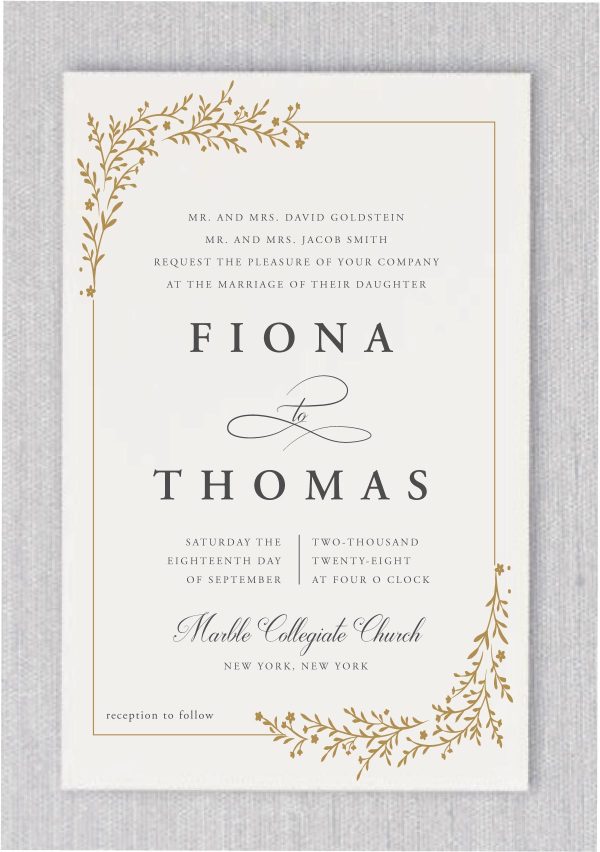 Beautiful Branches - Wedding Invitations is favorite in our Jewish wedding gold and black fancy wedding affair, leaf and leaves in gold and dark smoke and earth collection. Here, we gave it the “modern golden affair” treatment, making it the perfect invitation suite for an elegant, contemporary and fancy affair.