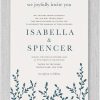 Beautiful Greenery Wedding Invitations feature lush green leaves gracefully framing the bottom of this elegant design. Your names are showcased in a unique staggered layout, while the remaining details are presented in a timeless sans-serif font, creating a harmonious blend of nature and modern sophistication