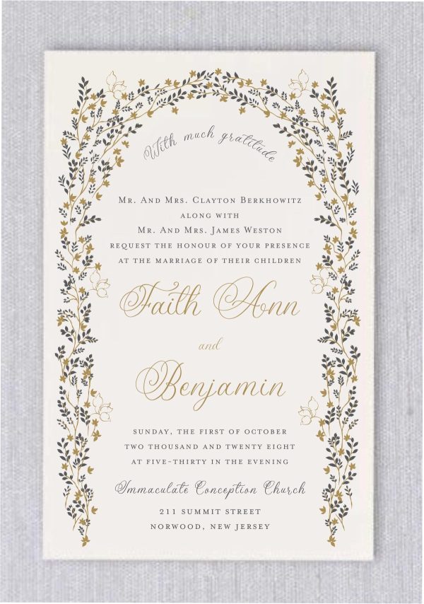 Floral Canopy Arch – Wedding Invitations is favorite in our wedding floral canopy collection gold and dark smoke flowers and leaves wedding affair, leaf and leaves in gold and dark smoke and earth collection. Here, we gave it the “modern golden affair” treatment, making it the perfect invitation suite for an elegant, contemporary and fancy affair.