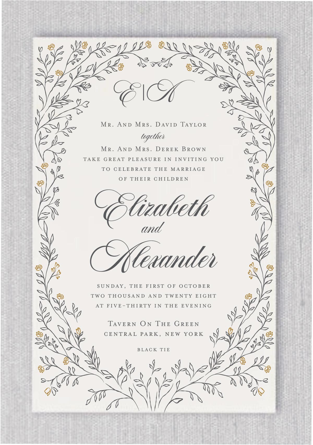 Golden Tree of Life - Wedding Invitations feature a simple but elegant golden tree of life surrounding your wedding details. Display your names in a fancy elegant type Guests will admire your elegant style.