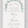 Modern Green Leaf Arch Wedding Invitations feature a striking design inspired by the timeless beauty of nature. A sleek, minimalist arch of lush greenery gracefully encircles your wedding details, evoking the image of a wedding canopy—a sacred space where love and tradition come together. This elegant design beautifully showcases your names in a sophisticated, flowing script, adding a touch of charm and refinement to the invitation. The combination of natural beauty, meaningful symbolism, and modern style creates an invitation that will captivate your guests, offering them a glimpse of the elegant celebration to come. With its perfect balance of simplicity and elegance, this invitation reflects your love, setting the tone for an unforgettable wedding day filled with grace and warmth.