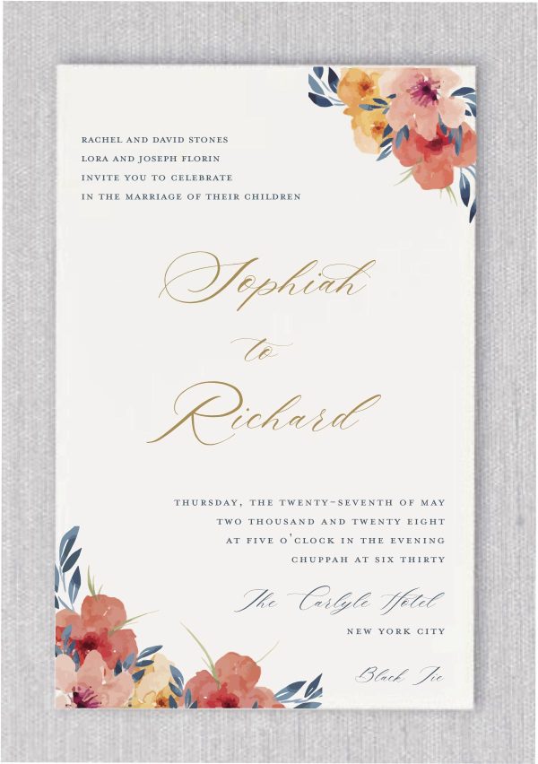 This Watercolor Floral Wedding Invitation showcases a stunning blend of playful colors and artistic framing, creating a captivating design that is sure to leave a lasting impression. As the centerpiece of the Watercolor Floral Suite, it features vibrant blooms and soft hues, creating an eye-catching and unique look that will be admired by all who receive it. The invitation is beautifully paired with an ecru envelope, and you can personalize the experience with an optional liner of your choice, adding an extra touch of elegance and sophistication. This invitation is the perfect way to set the tone for a memorable celebration, blending artistry with refinement in every detail.