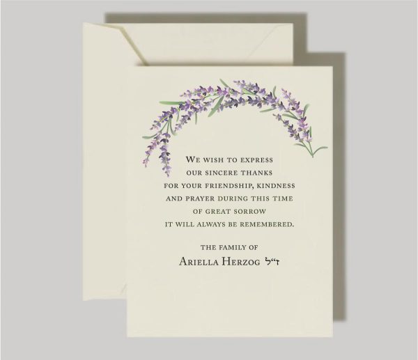 It's difficult to find the words to thank friends and family members who have offered their support when a loved one passes away. DPurple Flower - Jewish Sympathy Cards of gratitude on 130lb. lux card, there's room to express yourself, or simply to sign your name.