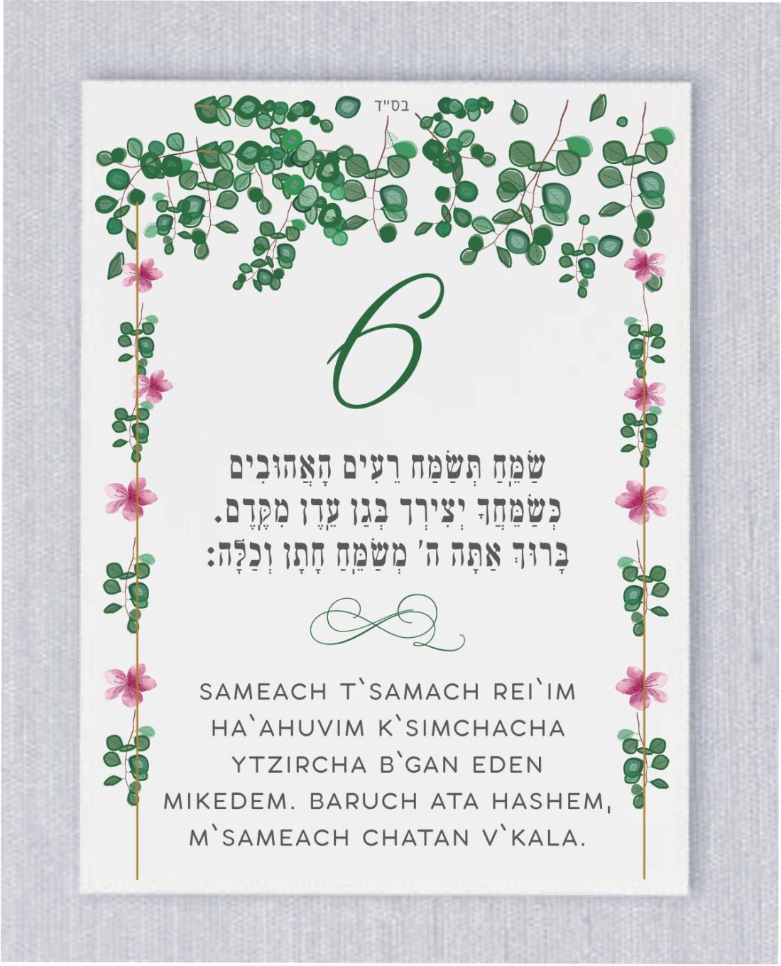 We are introducing our new Sheva Brachot (The Seven Blessings) cards! These cards are an absolute must-have for anyone planning a Jewish wedding ceremony. The Sheva Brachot, also known as the Seven Blessings, holds significant meaning and is at the heart of the Chuppah. Our cards beautifully capture the essence of these Wedding Wishes - Sheva Brachot/Seven Blessings Jewish Wedding blessing, making them ideal to give to friends and family members who will be reciting them under the Chuppah. With easy-to-read Hebrew and transliteration English, everyone can easily follow along and fully embrace the meaning behind each blessing.